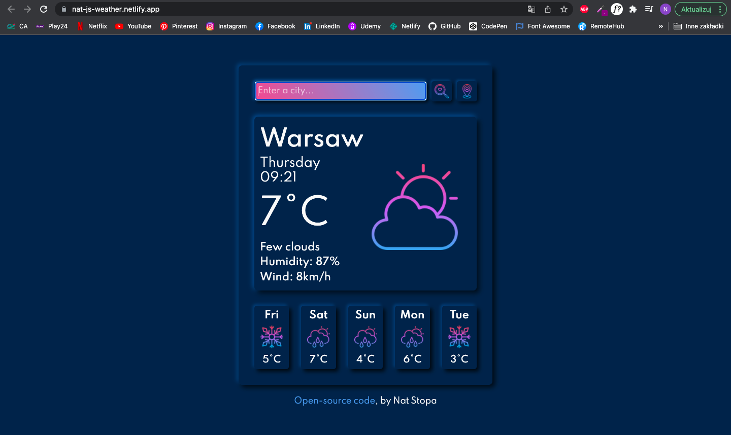 Vanilla JavaScript Weather Preview