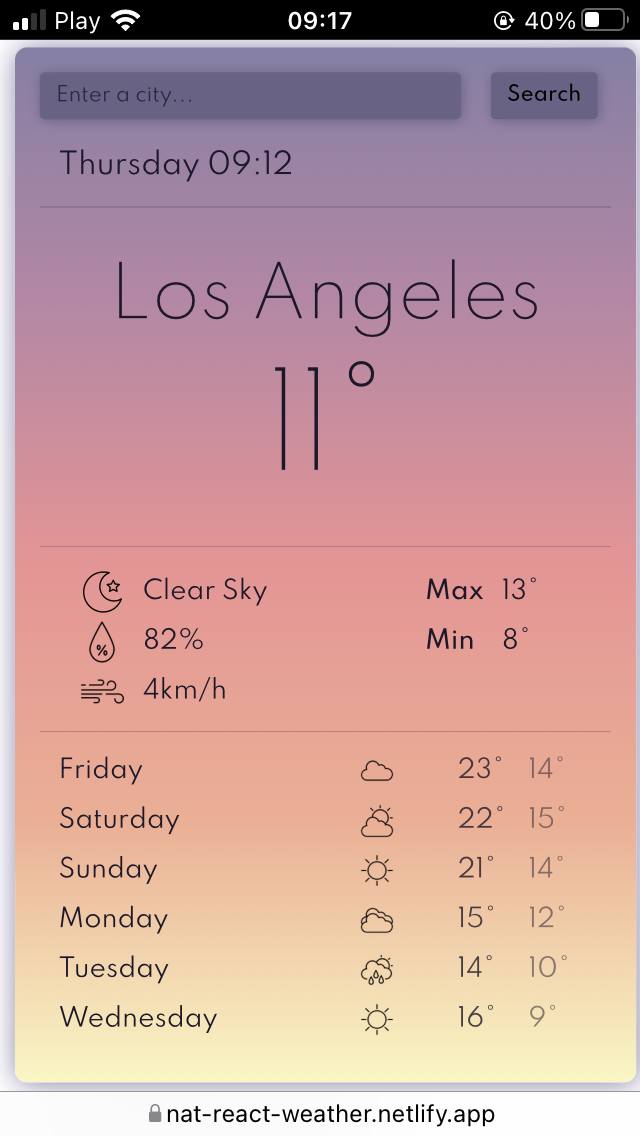 React Weather Page Preview